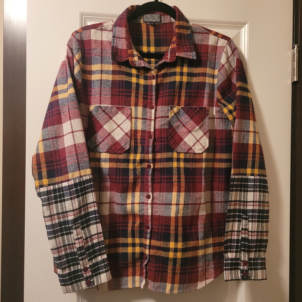 Lucca Couture Women's Multicolor Plaid Button Down Shirt Size L